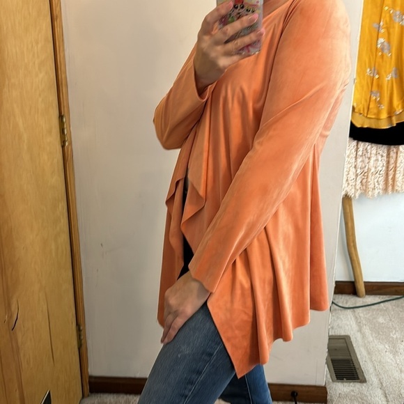 Soft Surroundings Peach Microsuede Open Front Draped Blazer - Picture 7 of 13